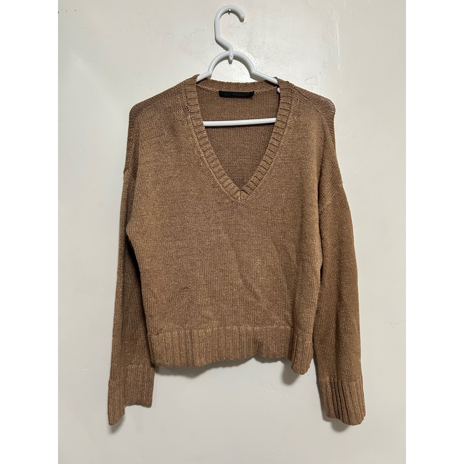 Jenni Kayne Linen Dylan Sweater Blend V Neck Sweater Brown Xs